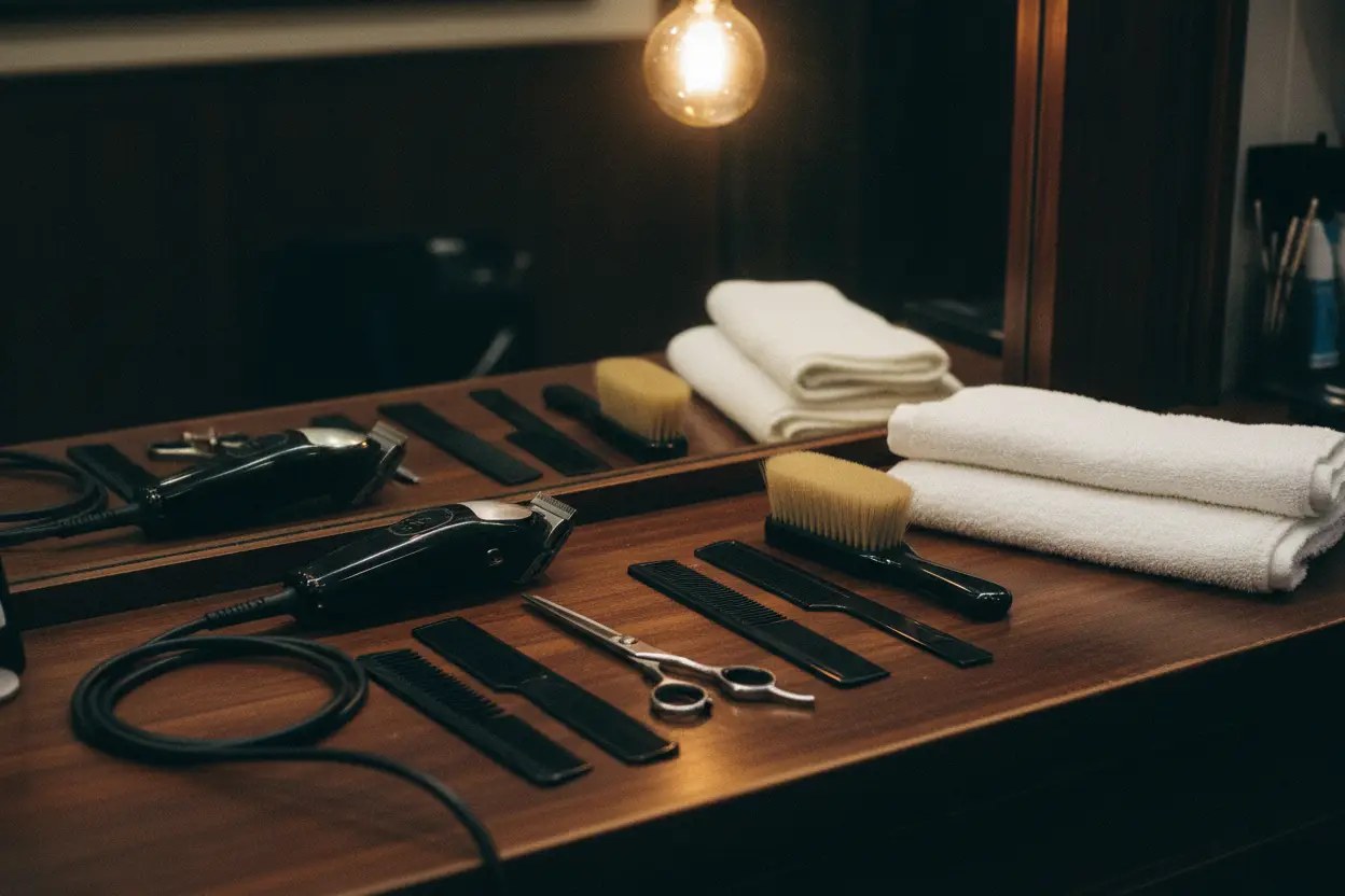 Barbering tools laid out on the counter